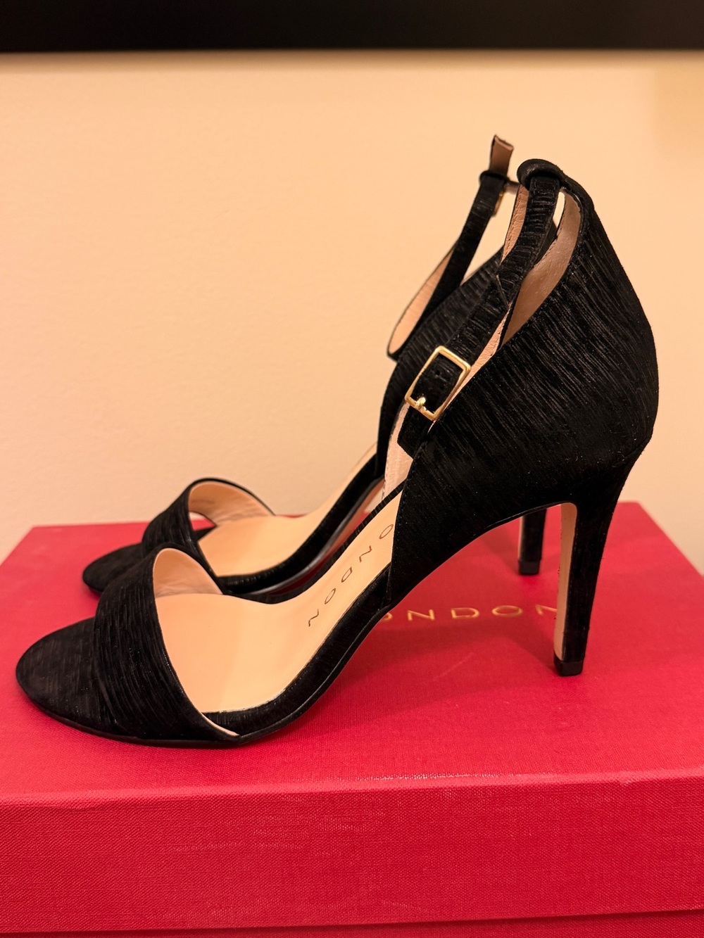 Sacha London Black Textured Ankle-Strap Heels